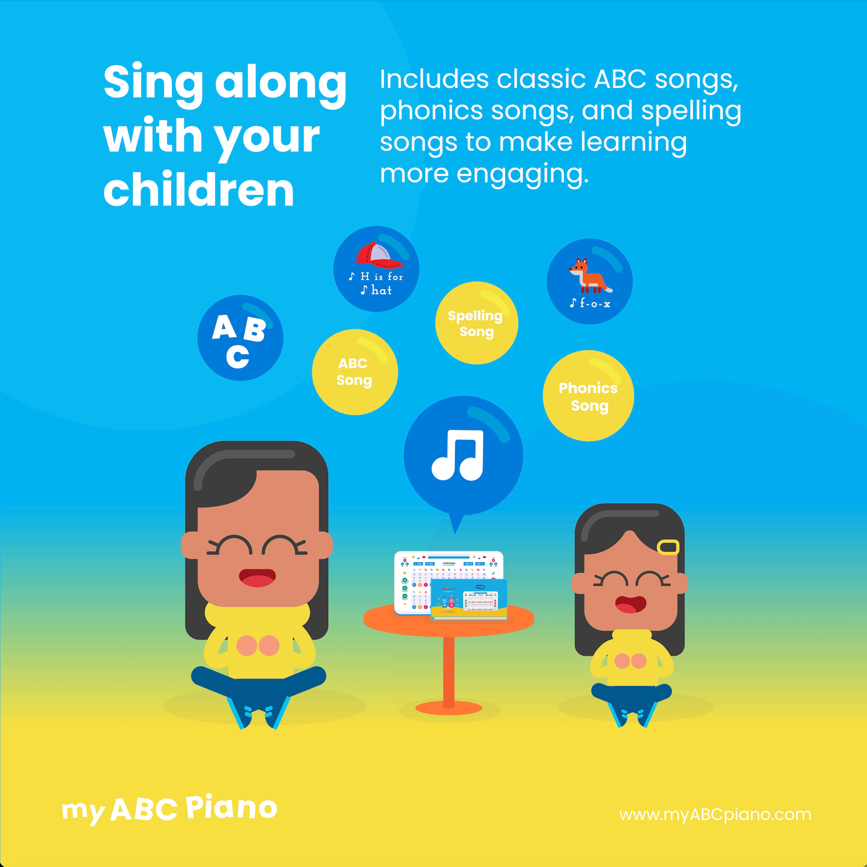 cartoon image of mother and child singing 