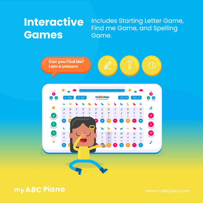 Cartoon image of a girl playing an interactive learning game